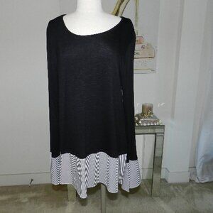 NWT White House Black Market Long Sleeve Knit Black Twofer Top Blouse Size XL